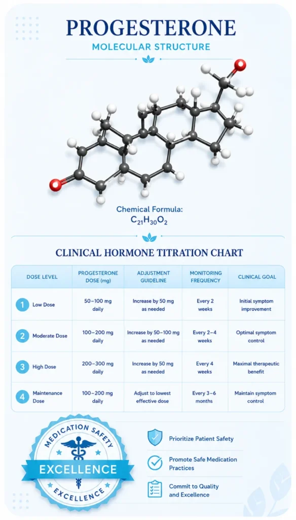 Progesterone molecular structure and clinical hormone titration chart